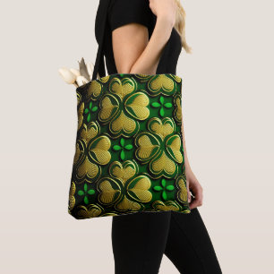 TOTE BAG NŒUDS CELTIQUES IRLANDAIS VERTS ET DORÉS
