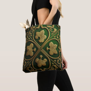 TOTE BAG NOEUDS CELTIQUES IRLANDAIS VERTS ET OR