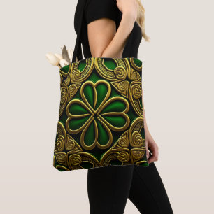 TOTE BAG NOEUDS CELTIQUES IRLANDAIS VERTS ET OR