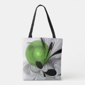 Tote Bag Noir Abstrait et blanc avec art fractal vert (Dos)