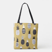 Tote Bag Noir, ananas blanc, arrière - plan jaune (Dos)
