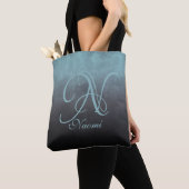 Tote Bag Noir Aqua Vert monogramme rustique élégant (De près)