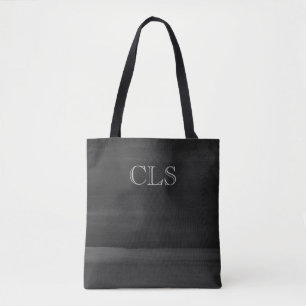 Tote Bag Noir avec Aquarelle Grise Brosses Initiales