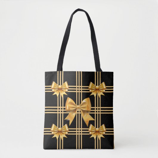 Tote Bag Noir Avec Plaid Gold Coquette Basses (Devant)