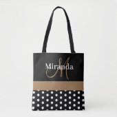 Tote Bag Noir Blanc Brown Monogramme Pois de script (Devant)