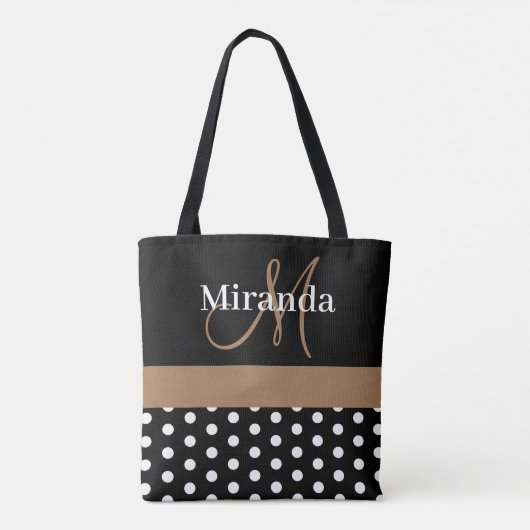 Tote Bag Noir Blanc Brown Monogramme Pois de script (Dos)