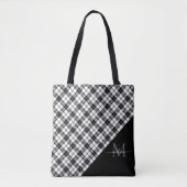 Tote Bag Noir Blanc Buffalo Check Plaid Élégant Monogramme (Devant)
