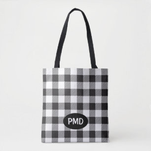 Tote Bag Noir blanc Buffle Plaid Vérifier Monogramme Initia