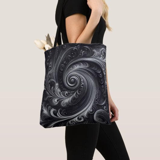 Tote Bag Noir Blanc Gris Abstrait Moderne Simple Tourbillon (De près)