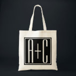 Tote Bag Noir & Blanc | Initiales de couple<br><div class="desc">Parfait pour un double monogramme ou même un logo. Merci pour votre achat!</div>