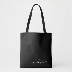 Tote Bag Noir Blanc Moderne Minimaliste Élégant Monogramme