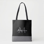Tote Bag Noir blanc moderne Script Monogramme Nom (Devant)