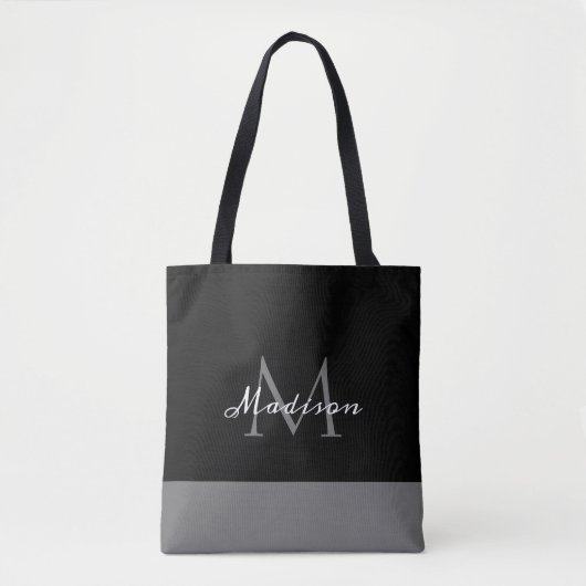 Tote Bag Noir blanc moderne Script Monogramme Nom (Devant)