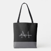 Tote Bag Noir blanc moderne Script Monogramme Nom (Dos)