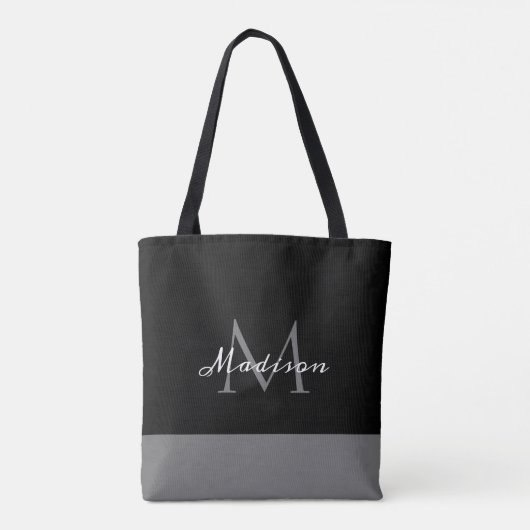 Tote Bag Noir blanc moderne Script Monogramme Nom (Dos)