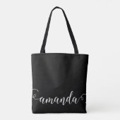 Tote Bag Noir Blanc moderne Script Nom de la fête nuptiale  (Dos)