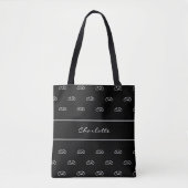 Tote Bag Noir blanc monogramme initiales motif nom script (Devant)