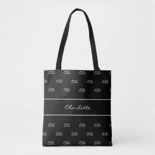 Tote Bag Noir blanc monogramme initiales motif nom script