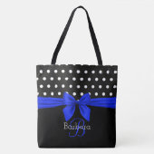 Tote Bag Noir Blanc Monogramme Pois moderne (Devant)