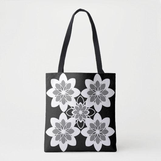 Tote Bag Noir blanc rétro graphique floral (Devant)