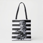 Tote Bag Noir & Blanc Striped Joli Crâne de sucre fille (Devant)
