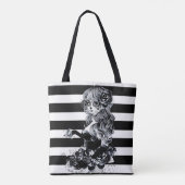 Tote Bag Noir & Blanc Striped Joli Crâne de sucre fille (Dos)