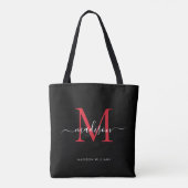Tote Bag Noir Bourgogne Rouge Monogramme Nom initial (Dos)