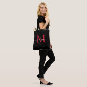 Tote Bag Noir Bourgogne Rouge Monogramme Nom initial (Sur le modèle)