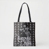 Tote Bag NOIR CORSAIR Noir Blanc Pirate Drapeau Crâne Mots (Devant)