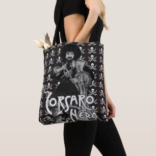 Tote Bag NOIR CORSAIR Noir Blanc Pirate Drapeau Crâne Mots