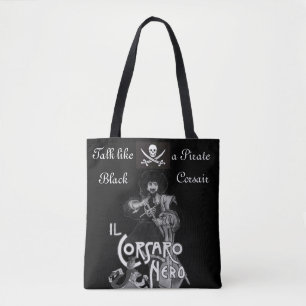 Tote Bag NOIR CORSAIR Pirate Drapeau Crâne et épées croisée