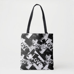 Tote Bag Noir et blanc avec des taches motif d'amour