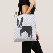 Tote Bag Noir Et Blanc Boston Terrier Cartoon Chien & Pâtes (De près)