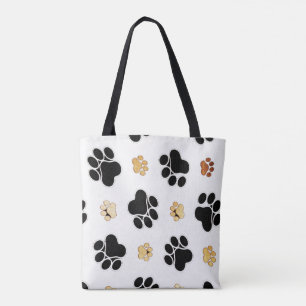 Tote Bag Noir et blanc canin bronzage d'empreinte de patte