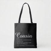 Tote Bag Noir et blanc Élégant Script Cousin Définition (Devant)