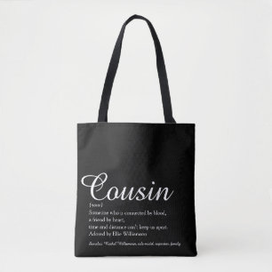 Tote Bag Noir et blanc Élégant Script Cousin Définition