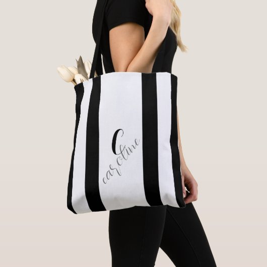 Tote Bag Noir et blanc Élégant Vertical strié (De près)