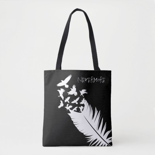 Tote Bag Noir et blanc fait sur commande, Raven (Devant)