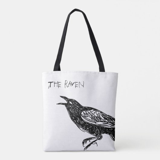 Tote Bag Noir et blanc fait sur commande, Raven (Dos)