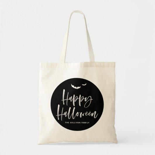 Tote Bag Noir et blanc Happy Halloween Brush Calligraphie (Devant)