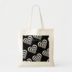 Tote Bag noir et blanc pulsating zèbre coeurs amour