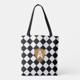 Tote Bag Noir et blanc rhombus classique avec votre Monogra