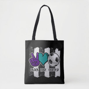 Tote Bag Noir et blanc Striped Peace Love Soccer
