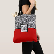 Noir et blanc Zèbre Imprimer Monogramme | Rouge