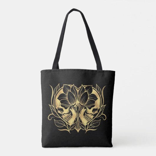 Tote Bag Noir et crânes d'or de Faux (Dos)