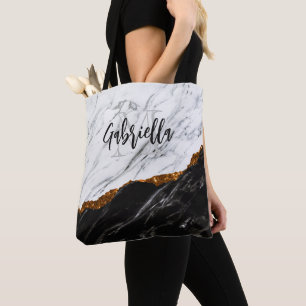 Tote Bag Noir et Marbre blanc