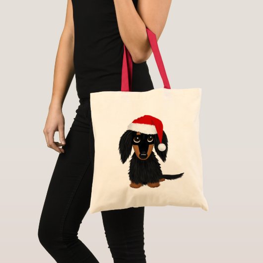 Tote Bag Noir et Tan Dachshund Père Noël (Devant (produit))