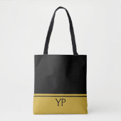 Tote Bag Noir fait sur commande et or de monogramme (Devant)