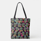 Tote Bag Noir fou de crâne et de fleurs de sucre (Dos)