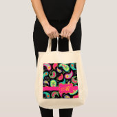 Tote Bag Noir Fuchsia rose moderne Paisson Monogramme (Devant (produit))